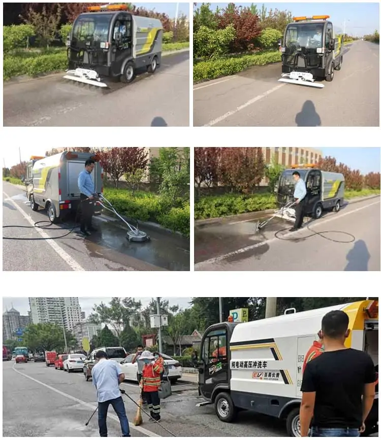 Four-wheeled small electric street cleaning truck road washing vehicle Working diagram