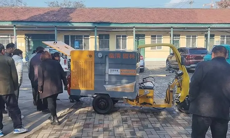 Electric street washer tricycle at the Linqing sanitation training site