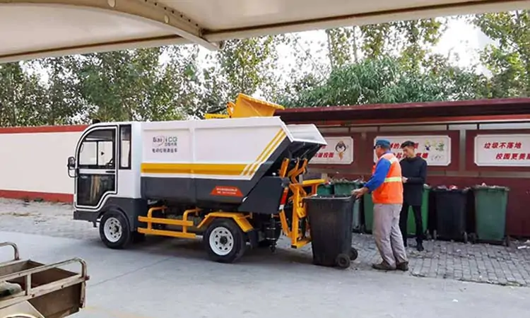 Pure electric small garbage truck delivery training site