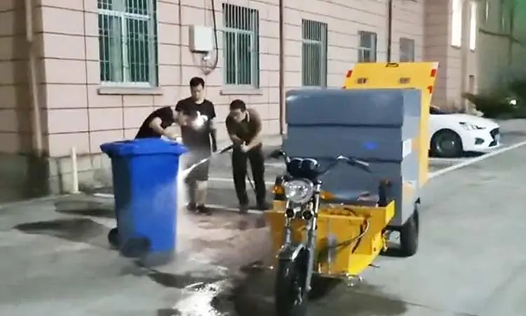 Small electric tricycle street washer vehicle