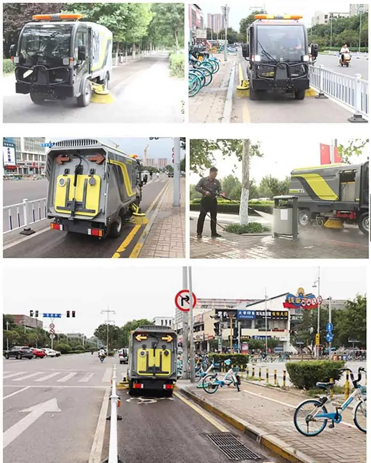 small washing and sweeping vehicle clearning road